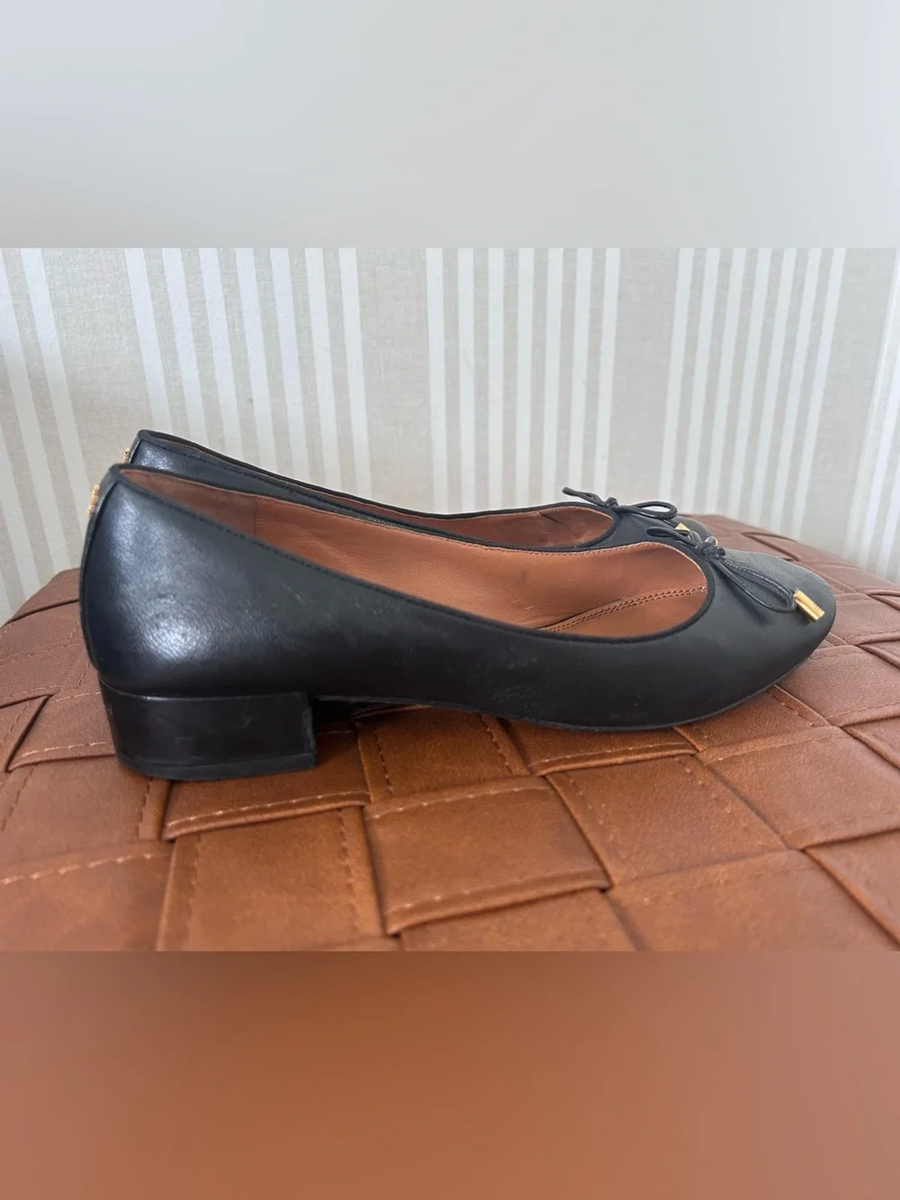 TORY BURCH Brooke Bow 25MM  Black Ballet Nappa Leather Heels Women’s Size 8.5